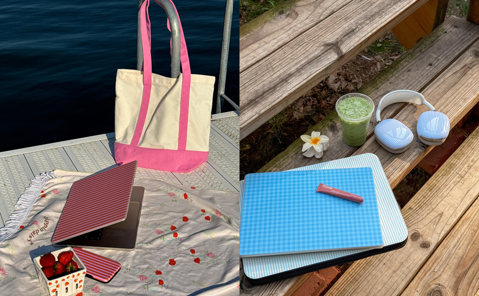 Green checker and blue floral Casely laptop shells